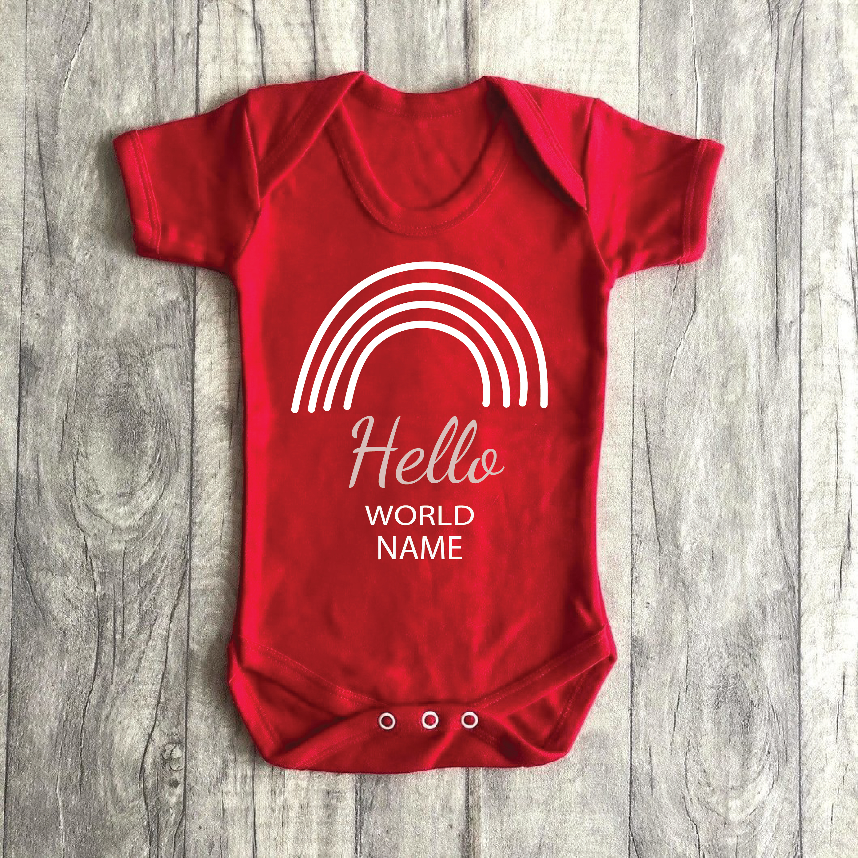 Personalised Hello World Red Unisex Baby Romper